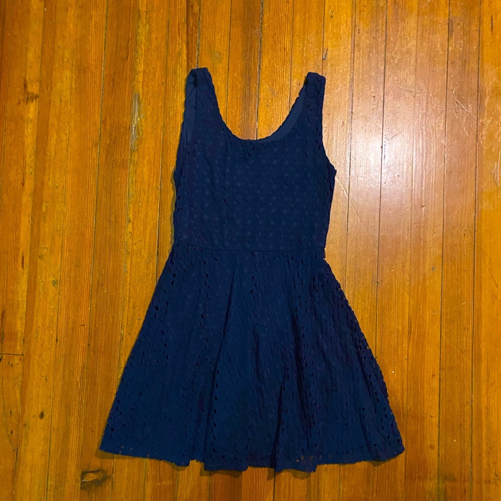 Navy blue lace A-line mini dress